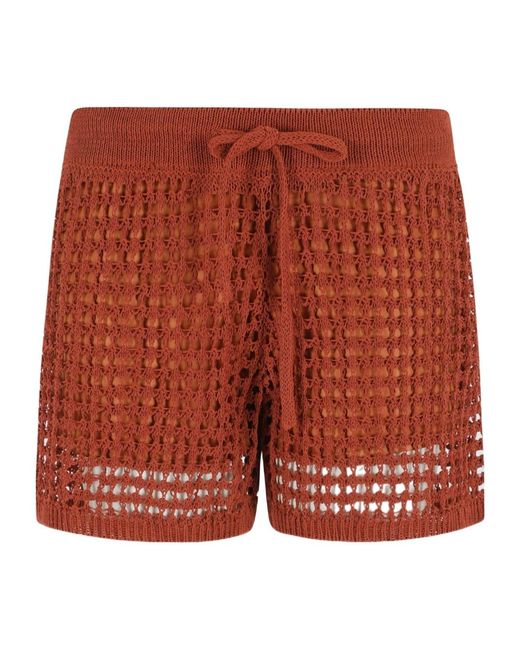 Roberto Collina Red Open-Knit Drawstring Shorts