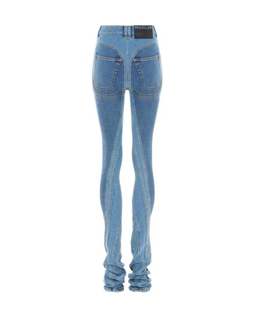 Mugler Blue Embossed Patch Denim Trousers