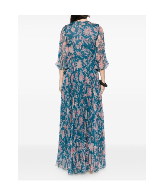 Etro Blue Printed Maxi Pleated Dress