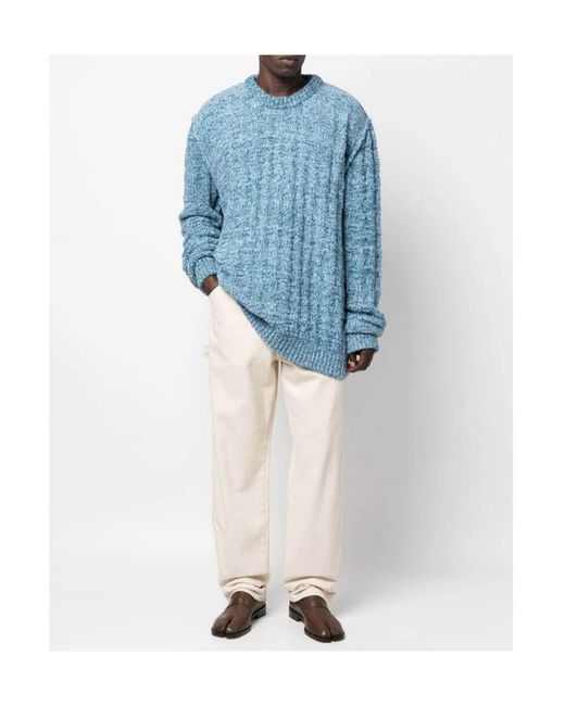 Maison Margiela Blue Ribbed-Knit Crew-Neck Jumper for men