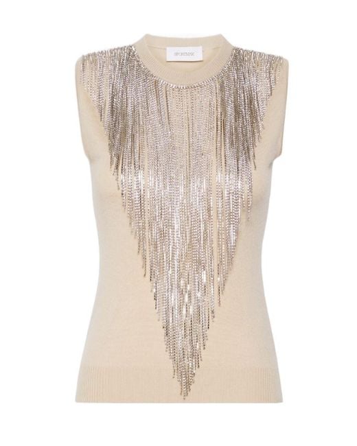 Sportmax Natural Fringed Crystal-Embellished Top