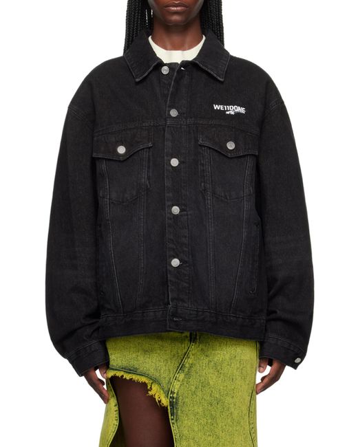 we11done Black Logo-Print Denim Jacket for men