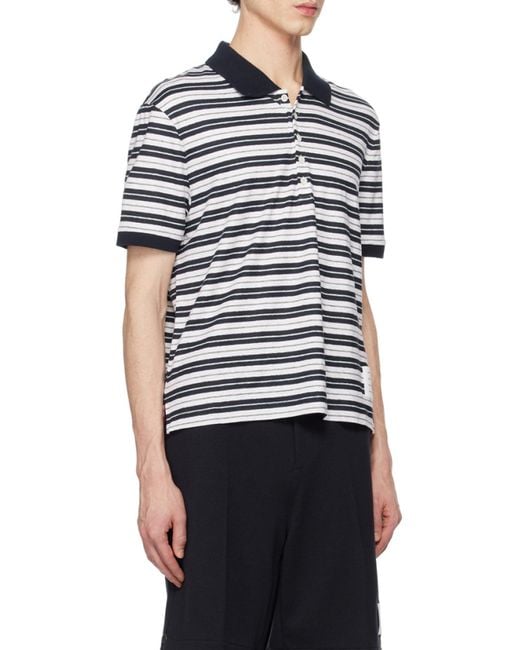 Thom Browne Blue Striped Short-Sleeved Polo Shirt for men