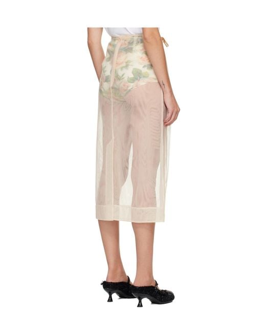 Simone Rocha Natural Sheer Bow Ribbon Pencil Midi Skirt