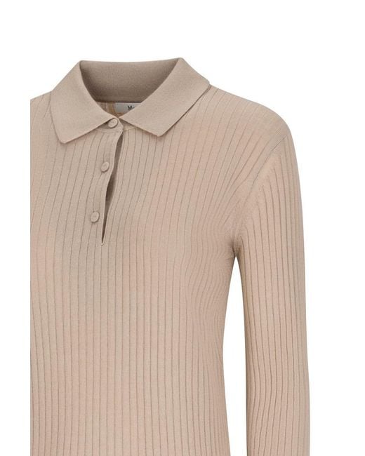 Max Mara Natural Mxpgitano Ribbed Knitted Polo Shirt