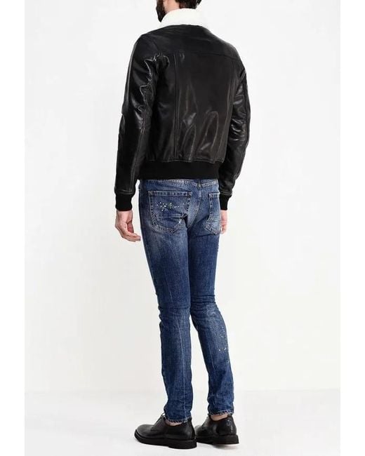 Just Cavalli Black Long-Sleeved Leather Jacket for men