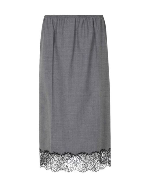 Semicouture Gray Becka Lace-Trim Pleated Midi Skirt