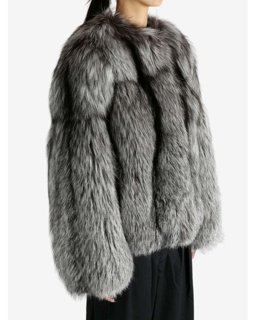 Yves Salomon Gray Long-Sleeved Fur Jacket