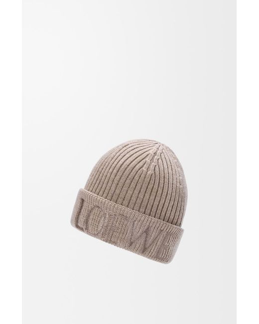 Loewe Gray Logo Embroidered Ribbed-Knit Beanie