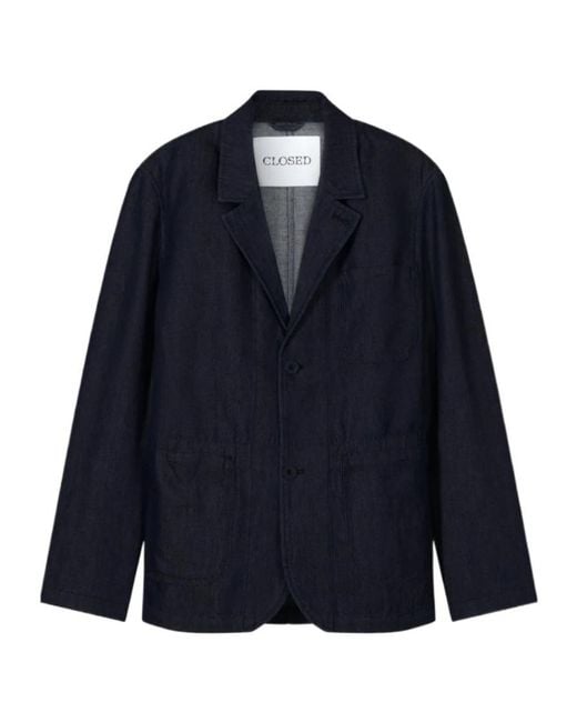 Closed Blue Notch-Lapel Patch-Pocket Denim Jacket