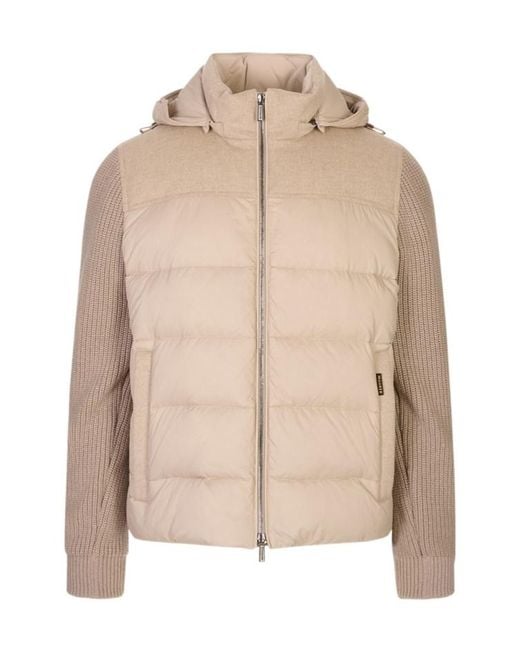 Moorer Natural Mougi Hooded Knit-Sleeve Down Jacket for men