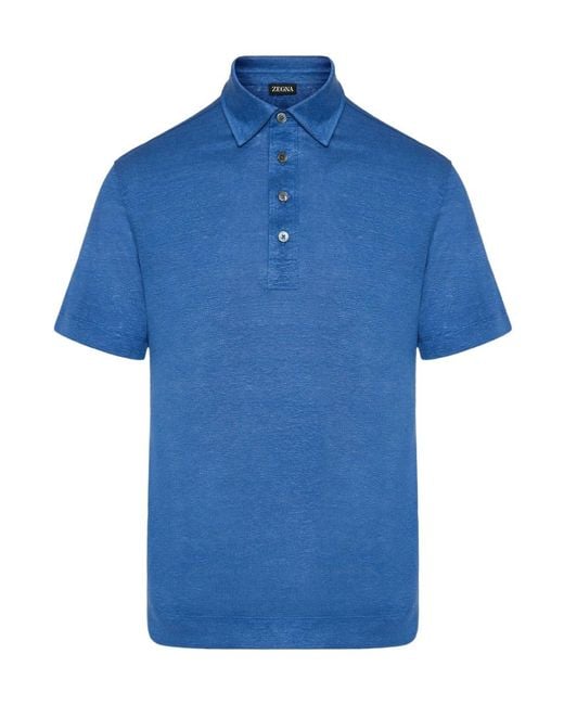 Zegna Blue Short-Sleeved Polo Shirt for men