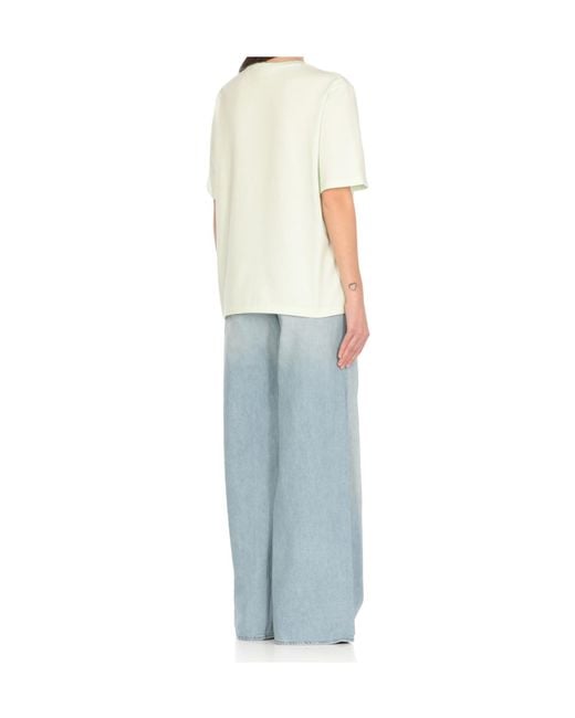 Maison Kitsuné White Maison Kitsuné Logo Embroidered Crewneck T-Shirt