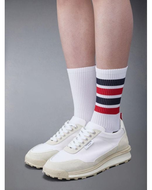 Thom Browne White Round Toe Lace-Up Sneakers for men