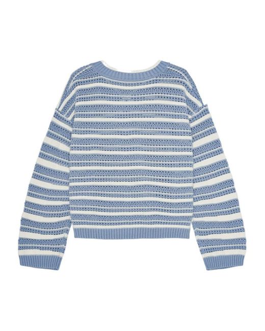 Ganni Blue Striped Cotton V-Neck Jumper