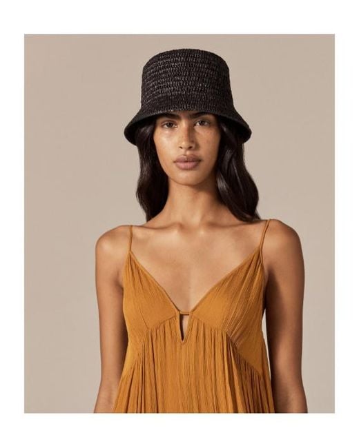 Helen Kaminski Black Woven-Raffia Bucket Hat