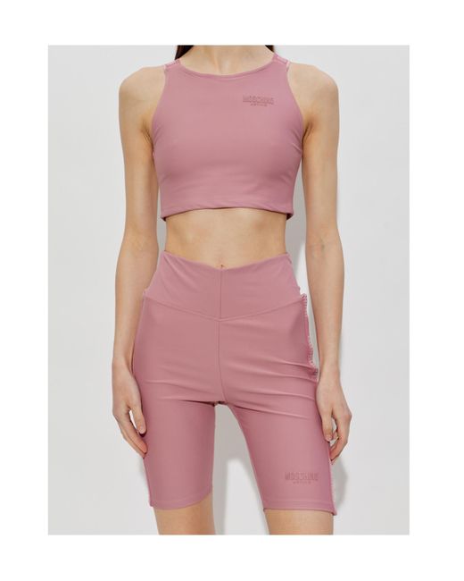 Moschino Pink Logo Rubberised Cropped Top