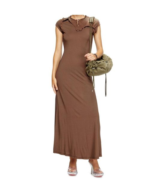 DIESEL Brown D-Jary Henry Neck Short Sleeved Dress