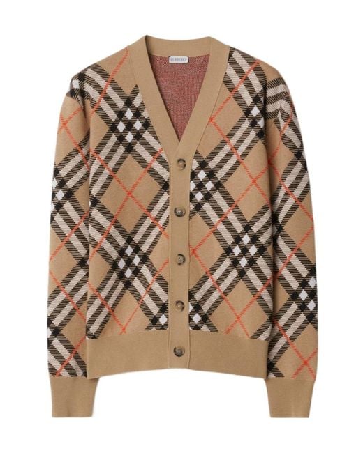 Burberry Brown Wool-Blend Check Cardigan for men
