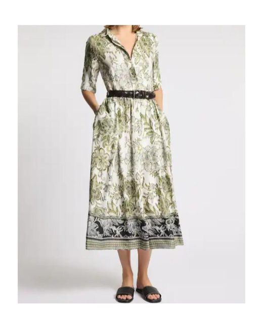 Fay Green Floral Shirt Midi Dress