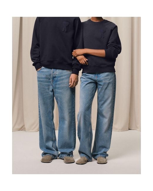 AMI Blue Ami De Coeur Crewneck Sweatshirt for men