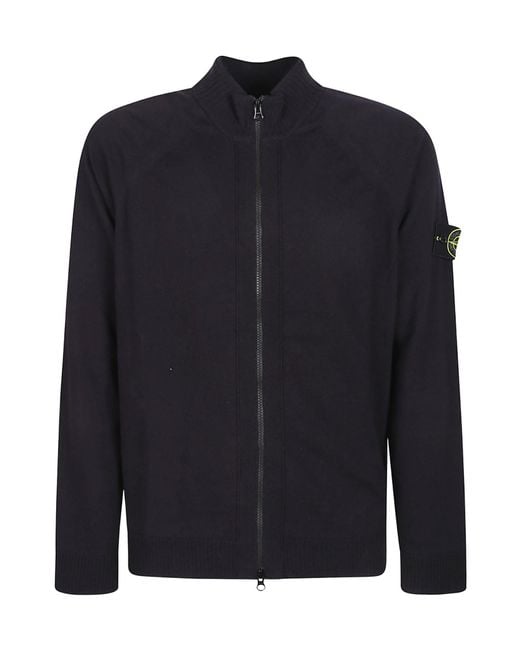 Stone Island Blue Logo Patch Zipped Knit Cardigan for men