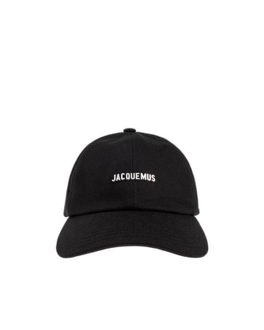 Jacquemus Black Logo Plaque Curved Peak Cap for men