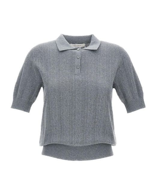 Lisa Yang Gray Cristine Knitted Polo Top