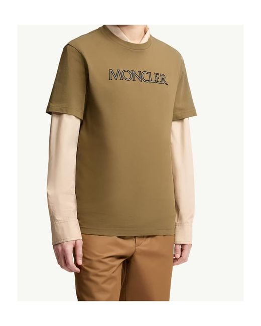 Moncler Green Logo Embroidered Crewneck T-Shirt for men