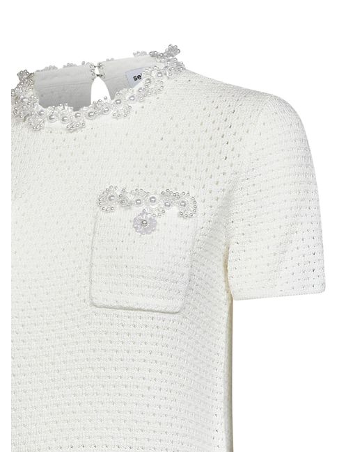 Self-Portrait White Short-Sleeved Knit Top