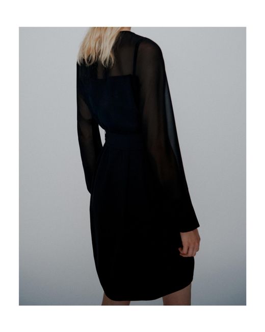 Marella Black Envers Satin And Georgette Belted Dress