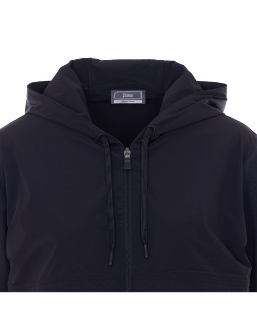Herno Blue Zip-Up Windbreaker Hoodie