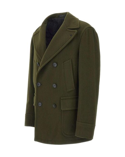 Tagliatore Green Double-Breasted Peacoat for men