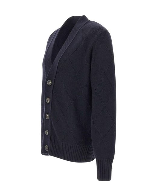 Kangra Cashmere Blue Kangra Diamond-Knit V-Neck Cardigan for men