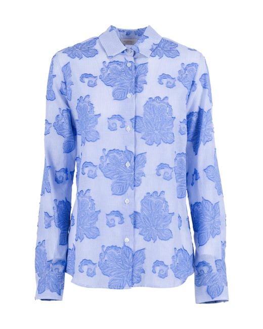 Mazzarelli Blue Damask-Pattern Striped Shirt