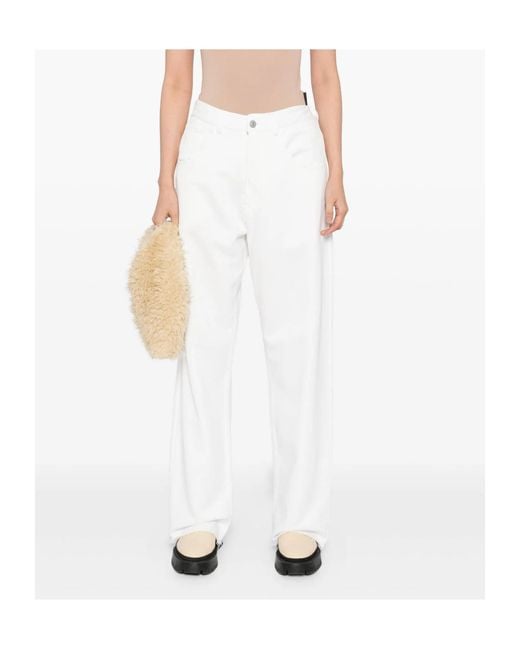 MM6 by Maison Margiela White Raw-Cut Frayed Wide-Leg Trousers