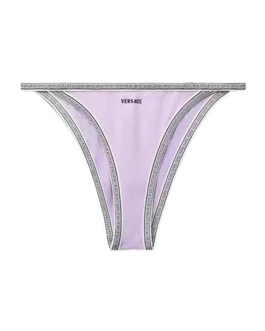 Versace Purple Embroidered-Logo Bikini Bottoms