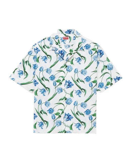 KENZO Blue Tulip' Hawaiian Short Sleeve Shirt for men