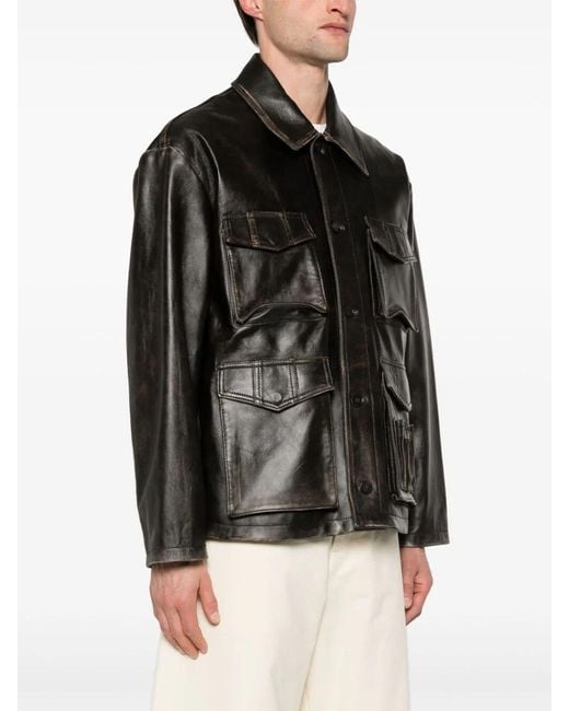Golden Goose Deluxe Brand Black Distressed Cut-Out Detail Leather Jacket for men
