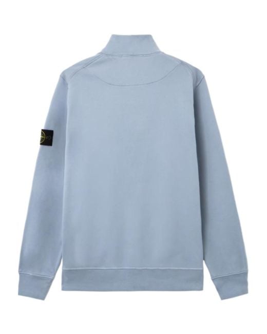 Stone Island Blue Logo Patch Quarter-Zip Sweatshirt for men
