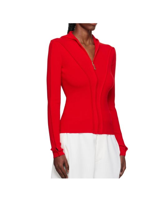 Victoria Beckham Red Zip-Up Knitted Hoodie