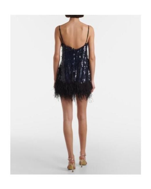 Johanna Ortiz Blue Feather-Trimmed Sequined Minidress