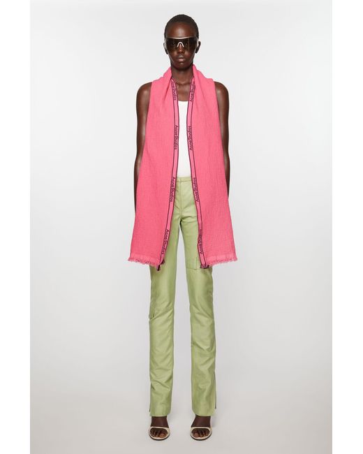 Acne Pink Logo Detailed Fringed Scarf for men