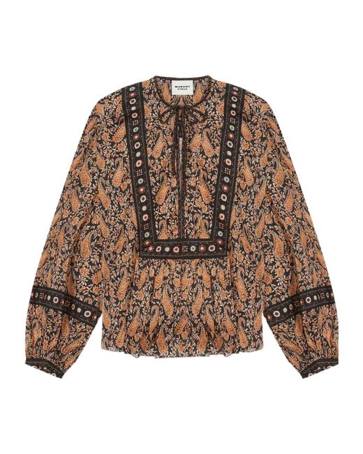 Isabel Marant Brown Blouse With Deep V-Neck And Floral Patterns