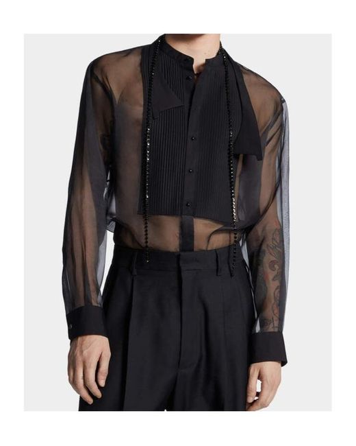 DSquared² Gray Semi-Sheer Long-Sleeved Shirt for men