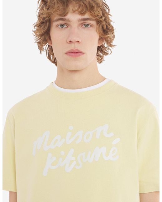 Maison Kitsuné Yellow Maison Kitsuné Logo Printed Crewneck T-Shirt for men