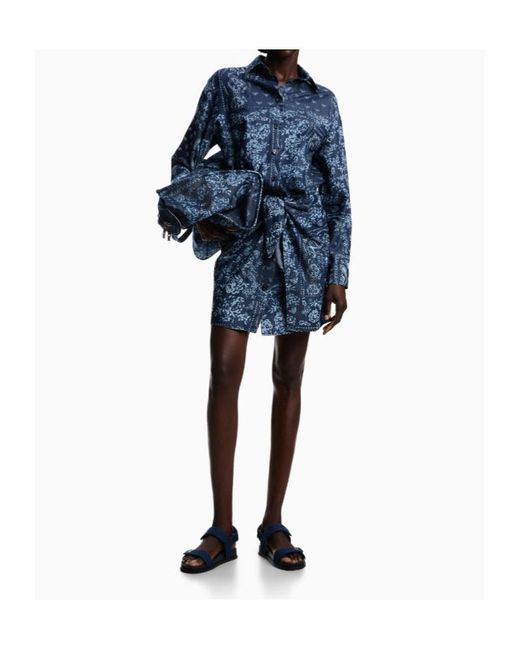 Emporio Armani Blue Bandana-Print Tie-Front Asymmetric Dress