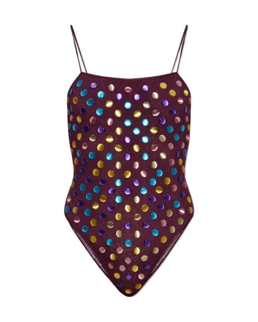 Oseree Red Oséree Bubble Mesh Embellished Swimsuit