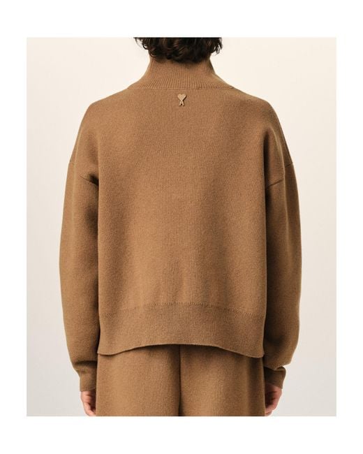 AMI Brown Ami High Buttoned Collar Sweater for men