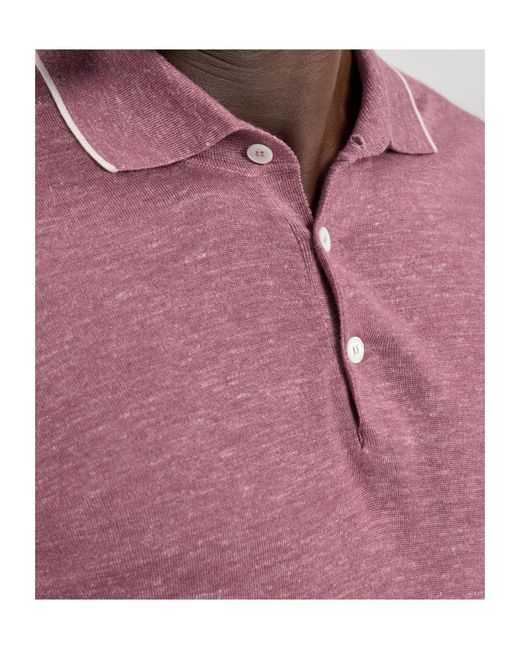 Brunello Cucinelli Pink Lightweight Plain Stitched Polo Shirt for men